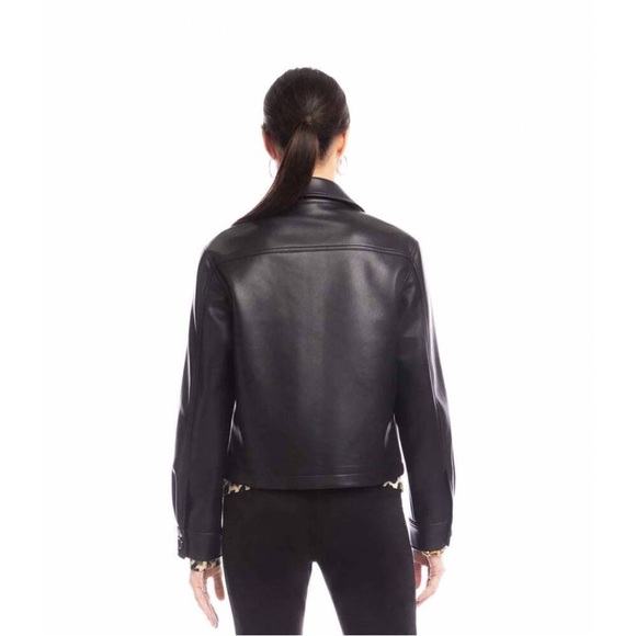 New Karen Kane Wild Thing Black Vegan Faux Leather Crop Jacket Small Petite - Picture 5 of 14